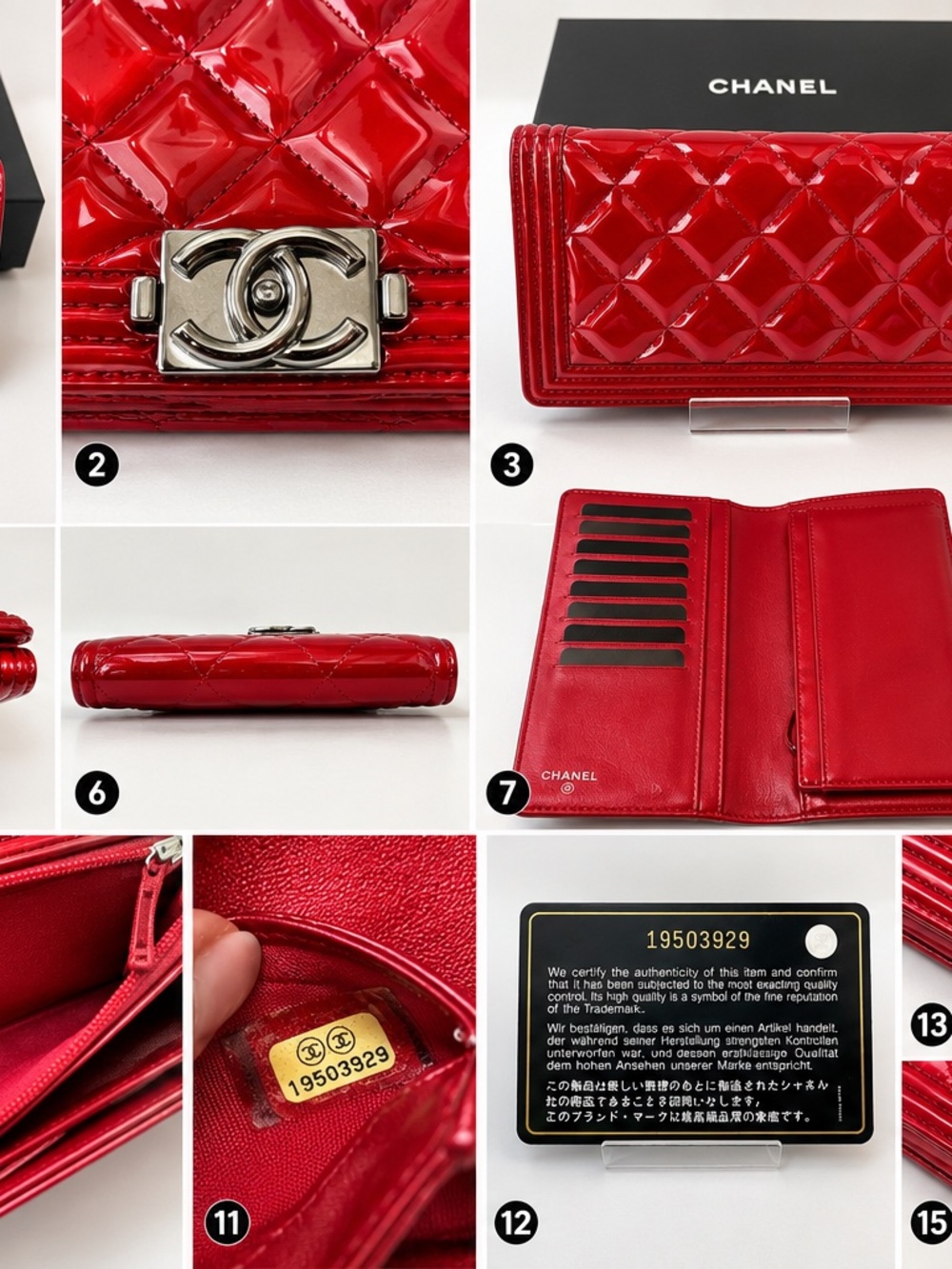 Authentic Chanel Quilted Red Patent Boy Continental Wallet